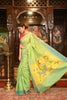 Very Much Indian Authentic Handloom Pure Cotton Paithani with Handcrafted Peacock and Parrot Pallu - Lush Green