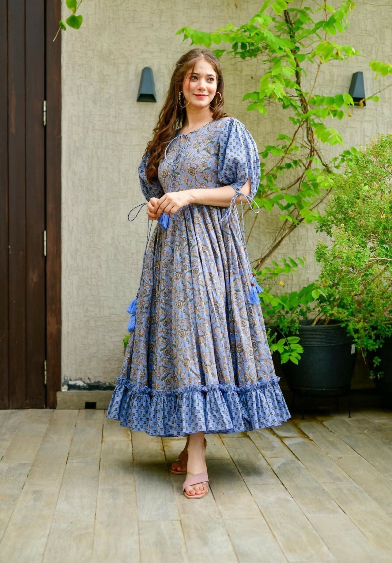 Aastha Fashion Women's Blue Cotton Silk Digital Printed Anarkali Dress - Distacart::39084921094303