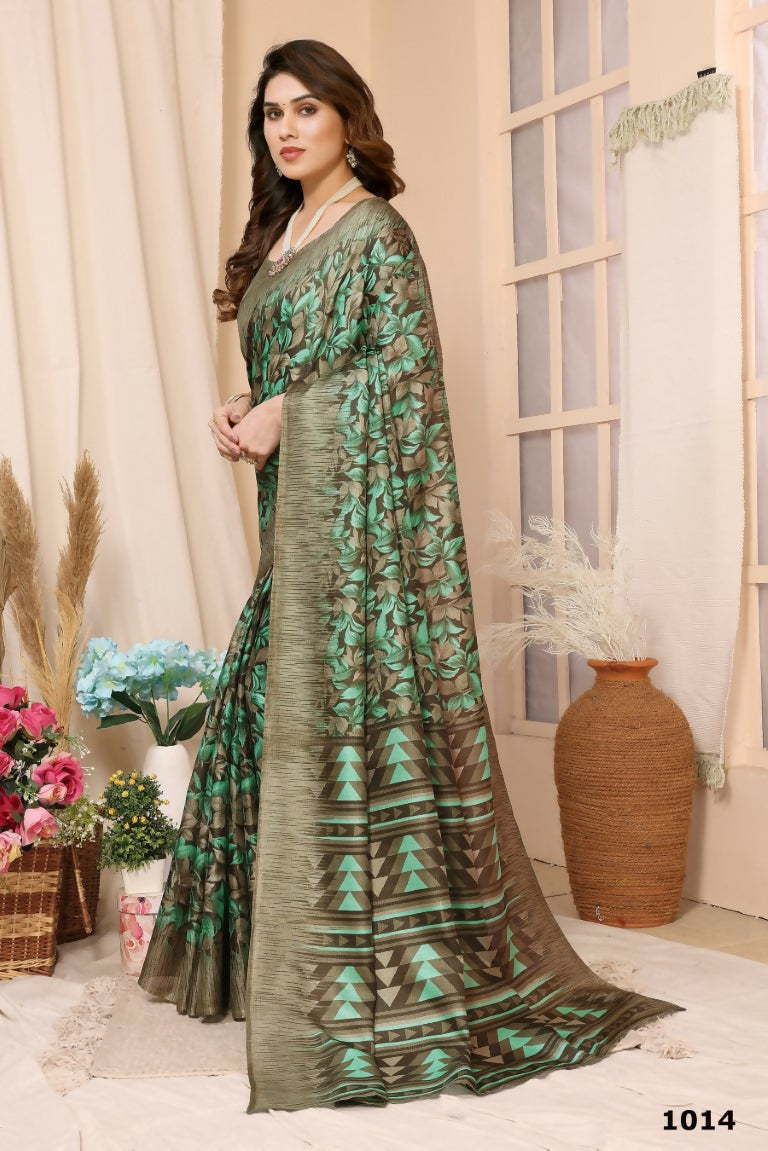 Aafreen Partywear Designer Green Khadi Fancy Saree