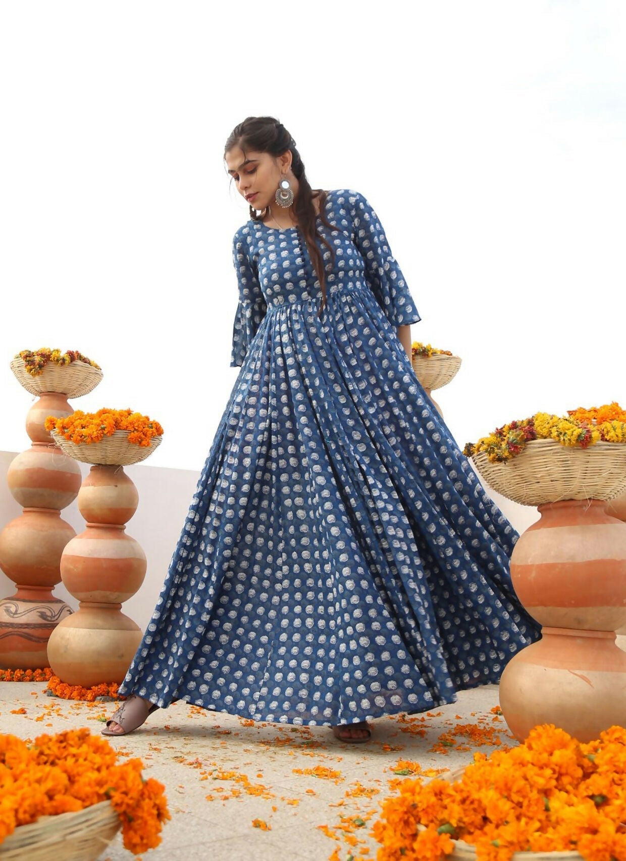 Aastha Fashion Women's Blue Cotton Silk Digital Printed Anarkali Dress - Distacart::39084921192607