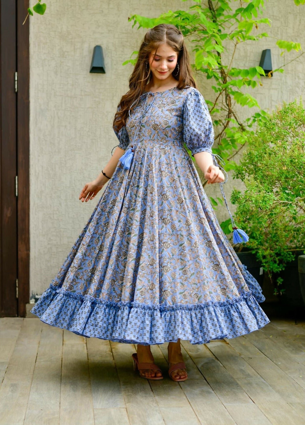 Aastha Fashion Women's Blue Cotton Silk Digital Printed Anarkali Dress - Distacart::39084921028767