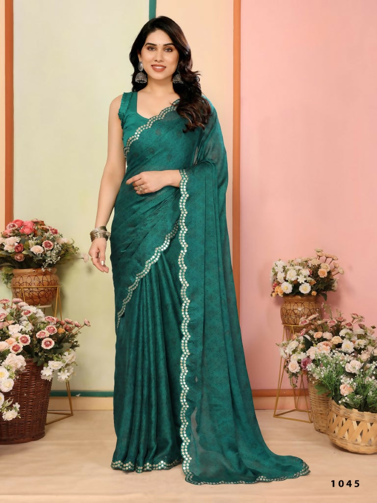 Aafreen Partywear Designer Green White Rangoli Fancy Saree