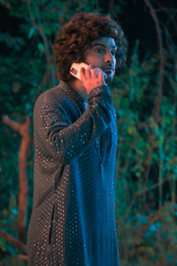 Thumbnail for Teal Blue Mirror Designer Men's Kurta by Hilo Designs - Distacart::36412901392543