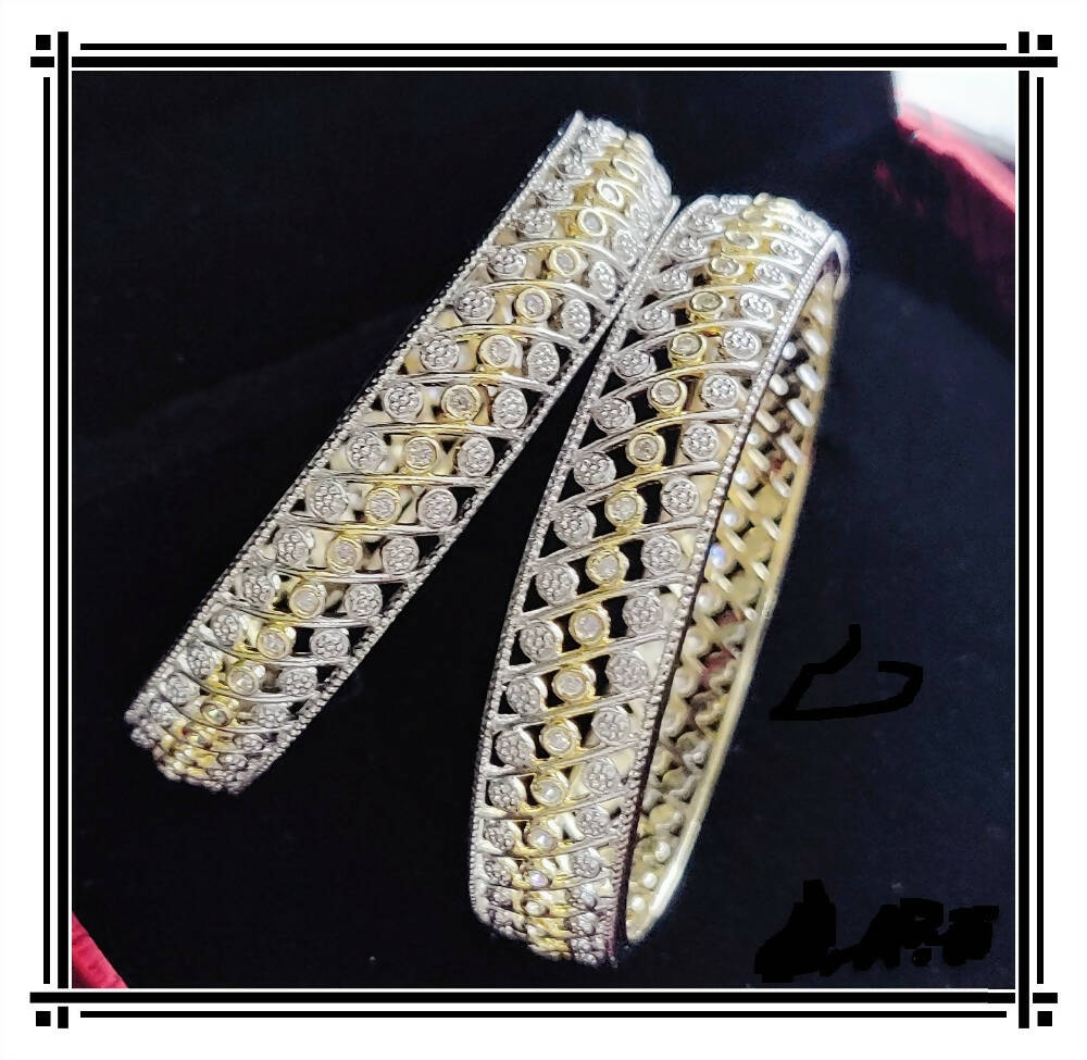 Gold-Plated Alloy Designer American Diamond Bangle Set - The Pari - Distacart::36388305862815