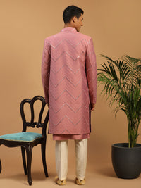 Thumbnail for Shrestha By Vastramay Men's Onion Pink And Cream Viscose Sherwani Set - Distacart::34950772293791
