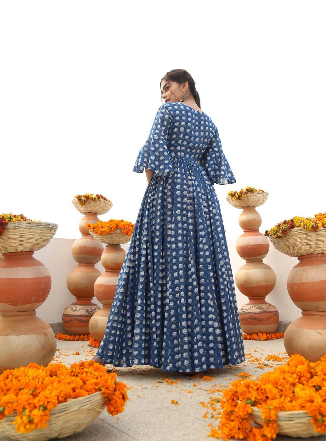 Aastha Fashion Women's Blue Cotton Silk Digital Printed Anarkali Dress - Distacart::39084921323679