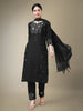 Aastha Fashion Women's Black Cotton Blend Embroidery & Fancy Lace Work Kurta with Trouser & Dupatta