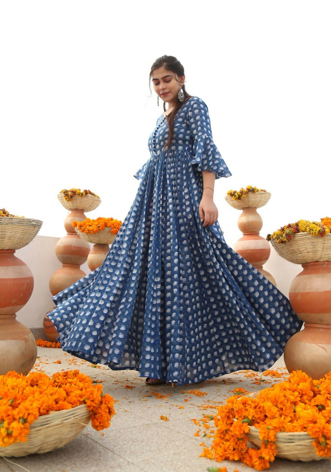 Aastha Fashion Women's Blue Cotton Silk Digital Printed Anarkali Dress - Distacart::39084921258143