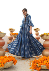 Thumbnail for Aastha Fashion Women's Blue Cotton Silk Digital Printed Anarkali Dress - Distacart::39084921258143