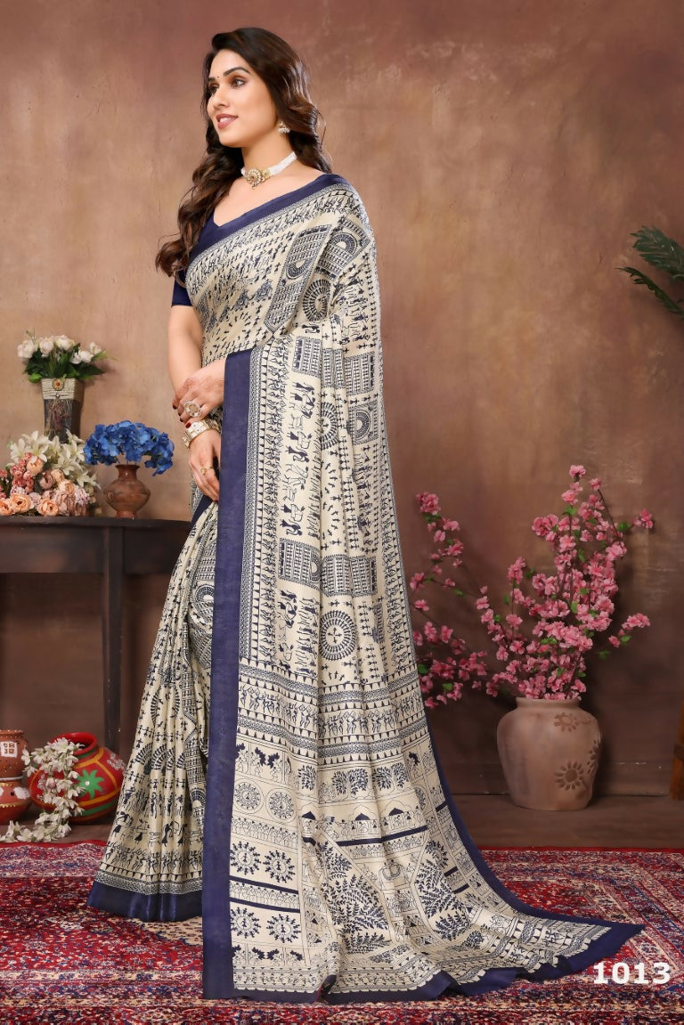 Aafreen Partywear Designer Blue Khadi Fancy Saree